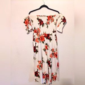 Off shoulder White flower romper